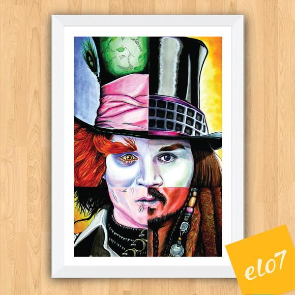 Quadro Pôster A3 c/ Moldura Jonny Depp Pop Art 30x42cm