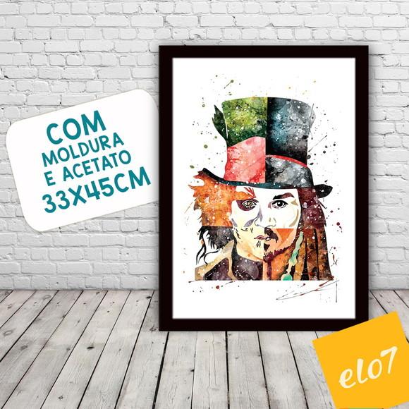 Quadro Pôster A3 c/ Moldura Jonny Depp Pop Art 30x42cm