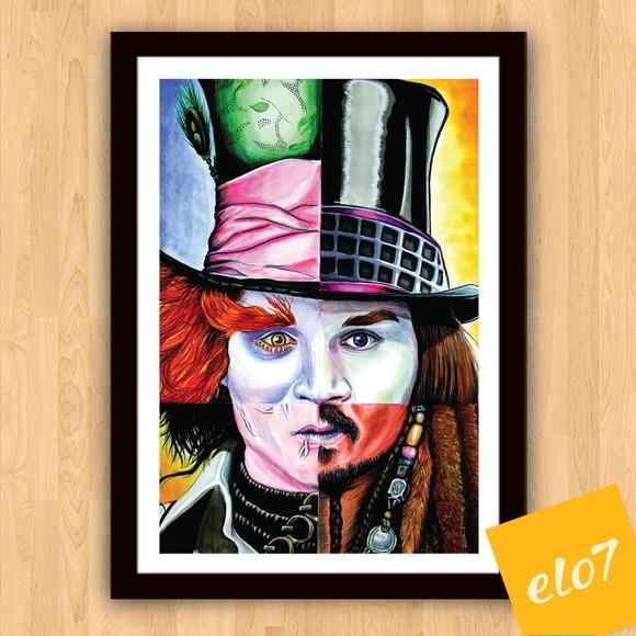 Quadro Pôster A3 c/ Moldura Jonny Depp Pop Art 30x42cm