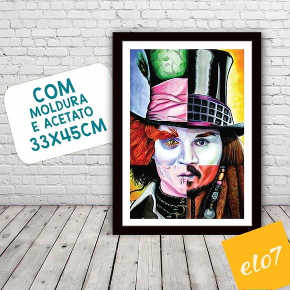 Quadro Pôster A3 c/ Moldura Jonny Depp Pop Art 30x42cm