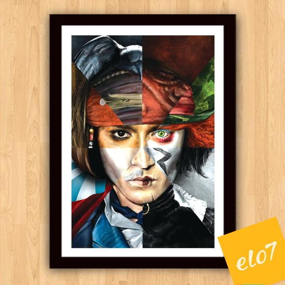 Quadro Pôster A3 c/ Moldura Jonny Depp Pop Art 30x42cm