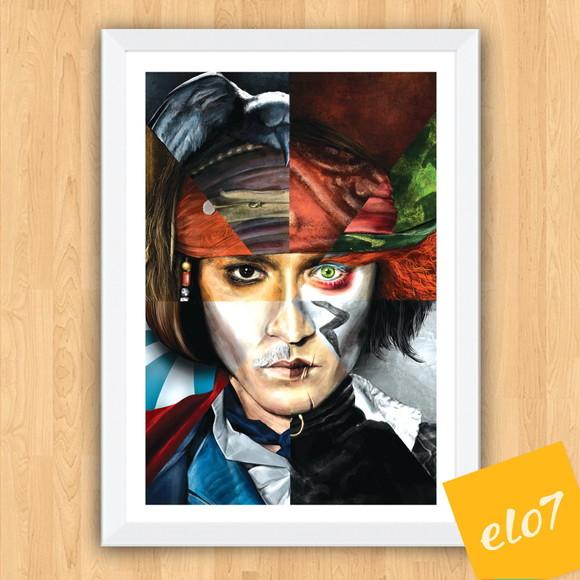 Quadro Pôster A3 c/ Moldura Jonny Depp Pop Art 30x42cm