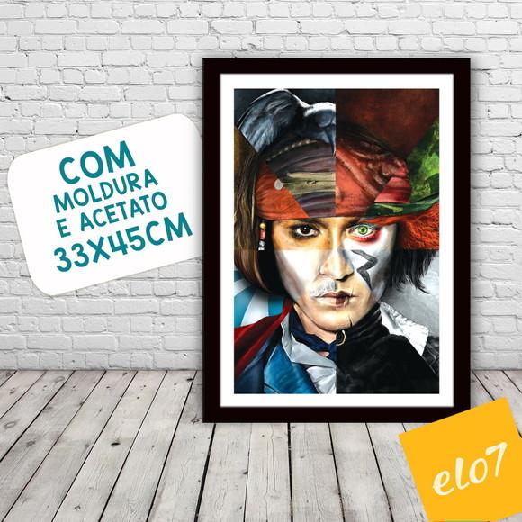 Quadro Pôster A3 c/ Moldura Jonny Depp Pop Art 30x42cm
