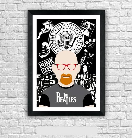 Quadro Pôster A3 c/ Moldura Kid Vinil Rock Pop Art 30x42cm