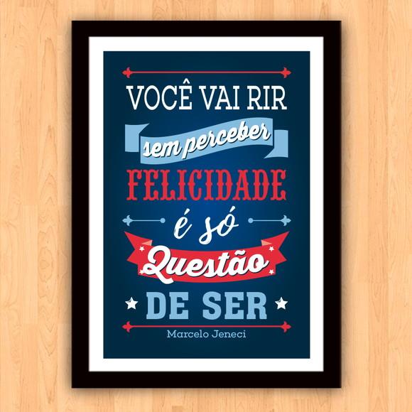 Quadro Pôster A3 c/ Moldura Letra Felicidade Jeneci 30x42cm