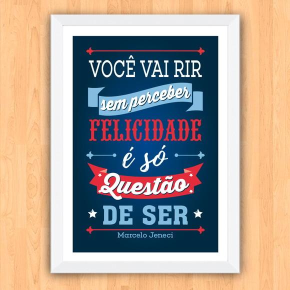 Quadro Pôster A3 c/ Moldura Letra Felicidade Jeneci 30x42cm