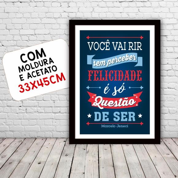 Quadro Pôster A3 c/ Moldura Letra Felicidade Jeneci 30x42cm