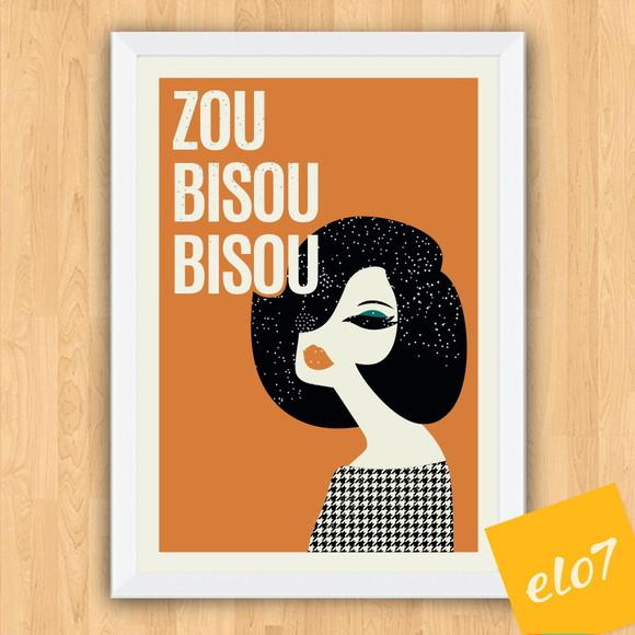 Quadro Pôster A3 c/ Moldura Mad Men Zou Bisou - 30x42cm