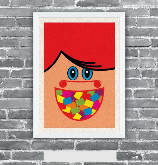 Quadro Pôster A3 c/ Moldura Mini Chicletes Pop Art 30x42cm