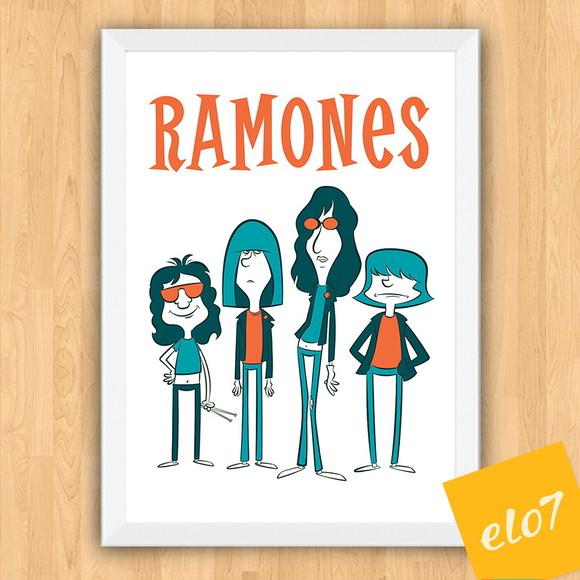 Quadro Pôster A3 c/ Moldura Ramones Pop Art Cartoon 30x42cm