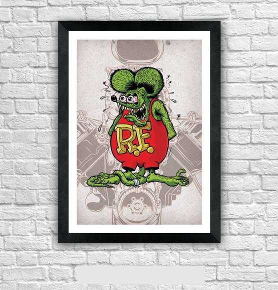 Quadro Pôster A3 c/ Moldura Rat Fink 30x42cm