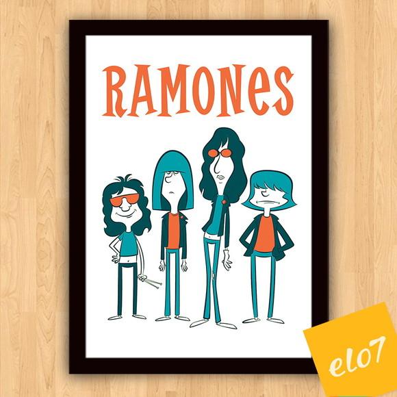 Quadro Pôster A3 c/ Moldura Ramones Pop Art Cartoon 30x42cm