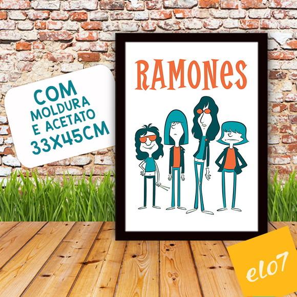 Quadro Pôster A3 c/ Moldura Ramones Pop Art Cartoon 30x42cm