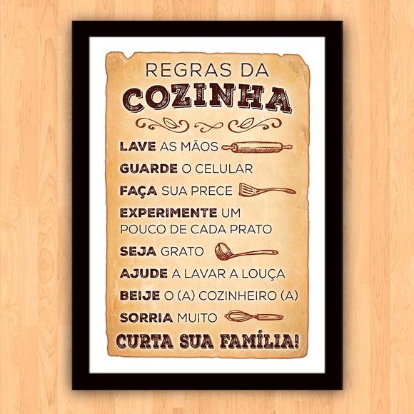 Quadro Pôster A3 c/ Moldura Regras da Cozinha 30x42cm