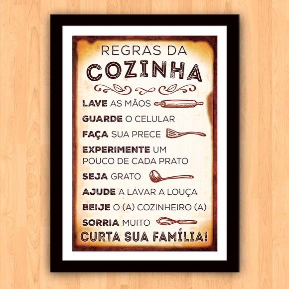 Quadro Pôster A3 c/ Moldura Regras da Cozinha 30x42cm