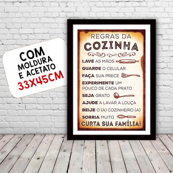 Quadro Pôster A3 c/ Moldura Regras da Cozinha 30x42cm