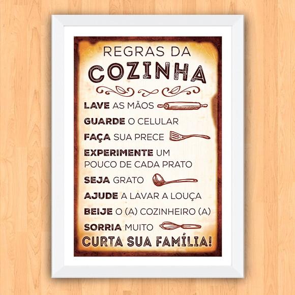 Quadro Pôster A3 c/ Moldura Regras da Cozinha 30x42cm
