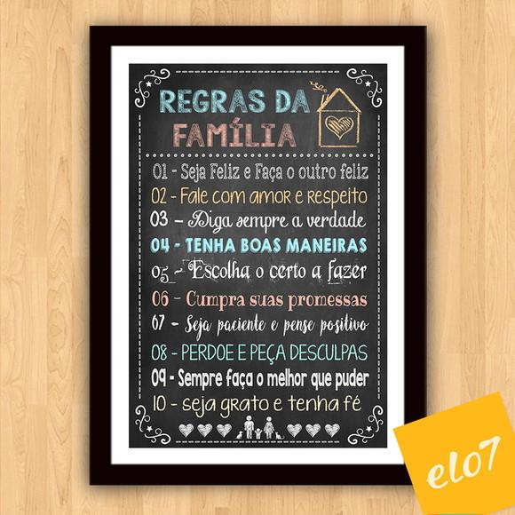 Quadro Pôster A3 c/ Moldura Regras da Família 30x42cm