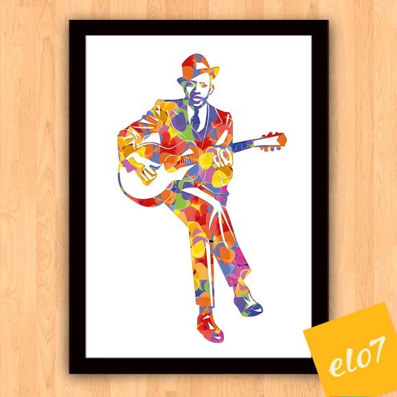 Quadro Pôster A3 c/ Moldura Robert Johnson Palhetas 30x42cm
