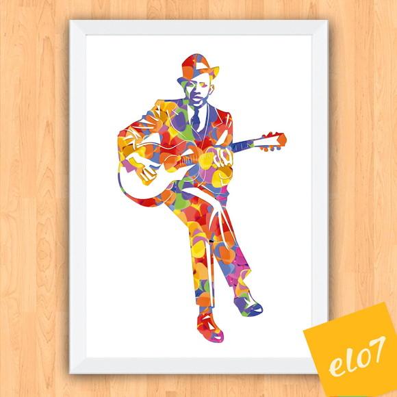 Quadro Pôster A3 c/ Moldura Robert Johnson Palhetas 30x42cm