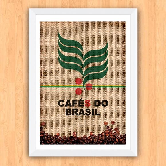 Quadro Pôster A3 c/ Moldura Saca Cafés do Brasil 30x42cm