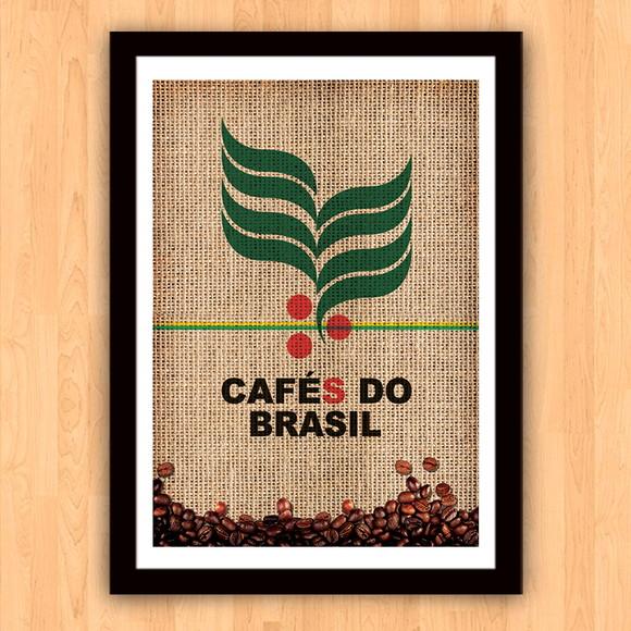 Quadro Pôster A3 c/ Moldura Saca Cafés do Brasil 30x42cm