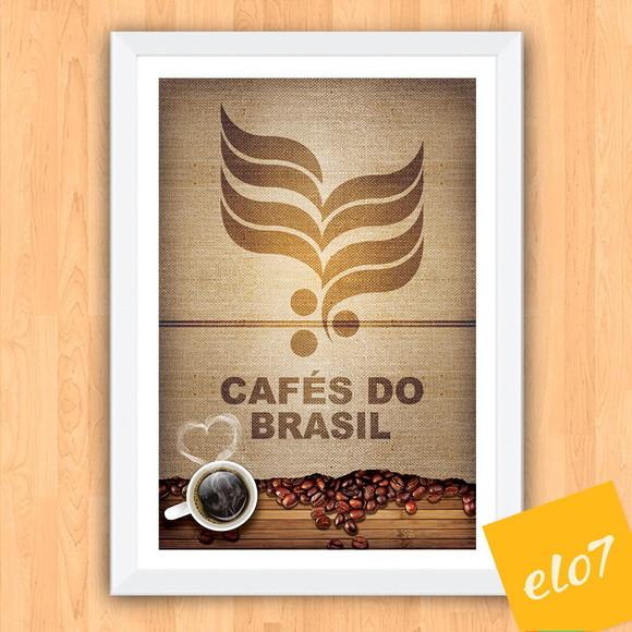 Quadro Pôster A3 c/ Moldura Saca Cafés do Brasil 30x42cm