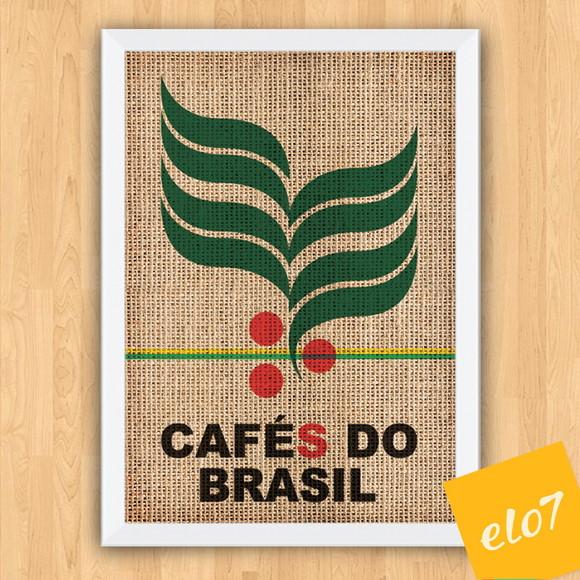 Quadro Pôster A3 c/ Moldura Saca Cafés do Brasil 30x42cm