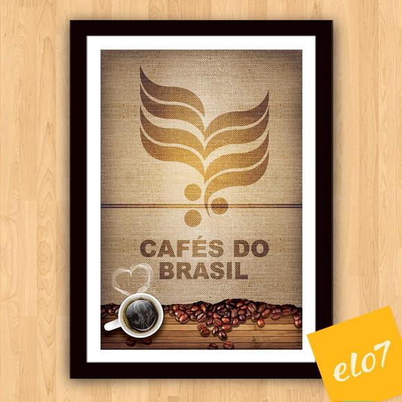 Quadro Pôster A3 c/ Moldura Saca Cafés do Brasil 30x42cm