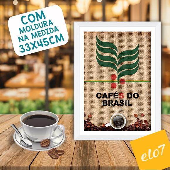 Quadro Pôster A3 c/ Moldura Saca Cafés do Brasil 30x42cm