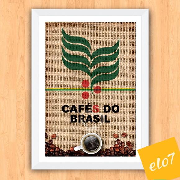 Quadro Pôster A3 c/ Moldura Saca Cafés do Brasil 30x42cm