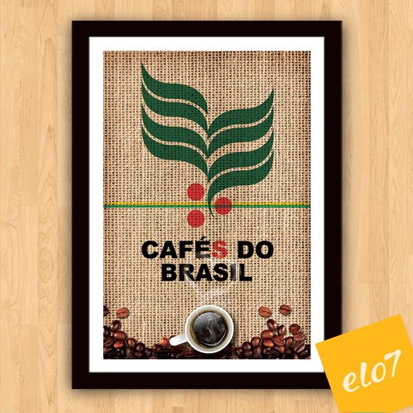 Quadro Pôster A3 c/ Moldura Saca Cafés do Brasil 30x42cm