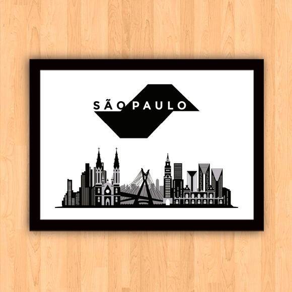 Quadro Pôster A3 c/ Moldura São Paulo Skyline 30x42cm