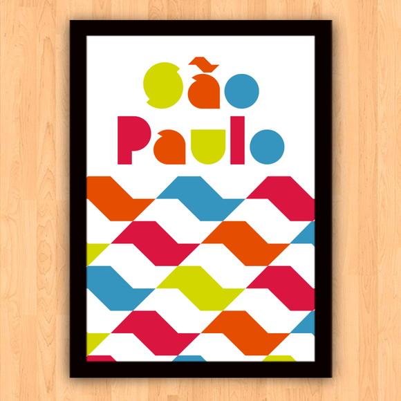 Quadro Pôster A3 c/ Moldura São Paulo Calçada Colorida 30x42