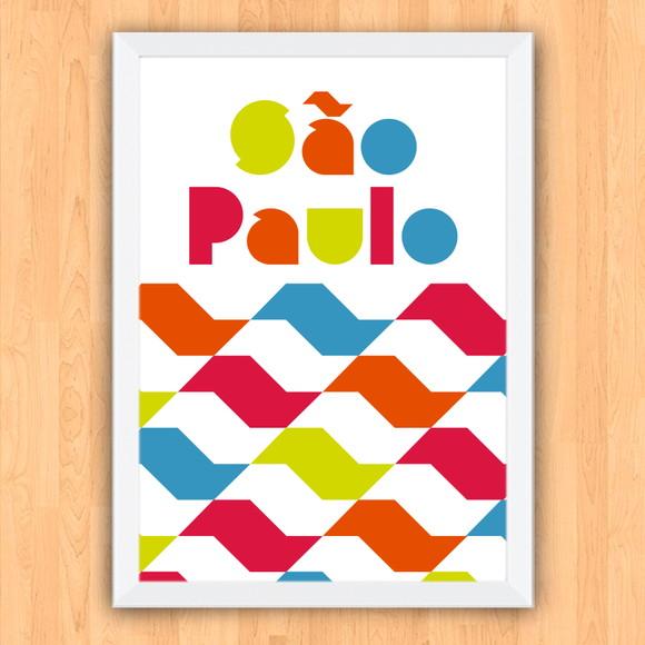 Quadro Pôster A3 c/ Moldura São Paulo Calçada Colorida 30x42