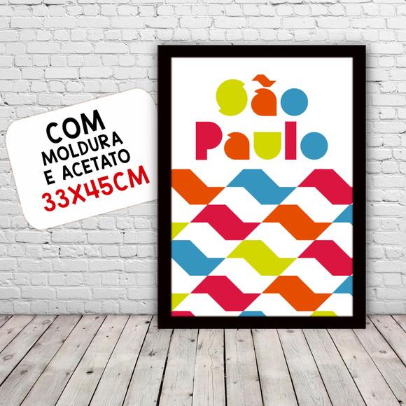 Quadro Pôster A3 c/ Moldura São Paulo Calçada Colorida 30x42