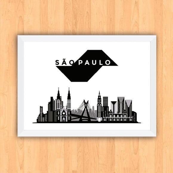 Quadro Pôster A3 c/ Moldura São Paulo Skyline 30x42cm