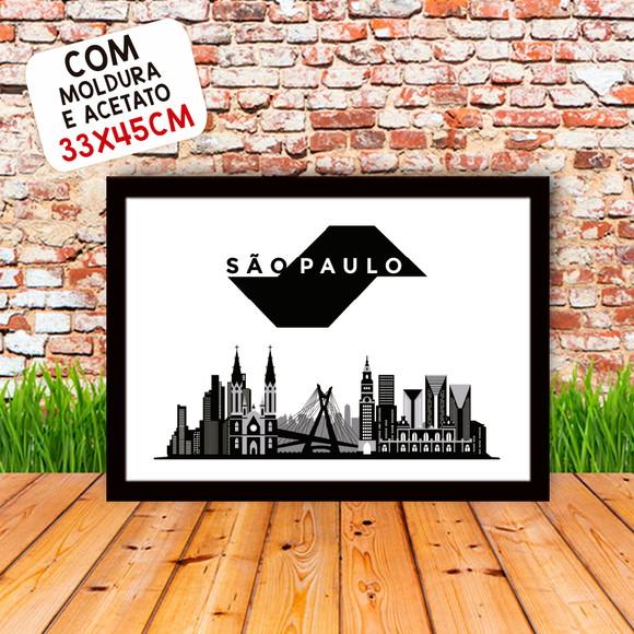 Quadro Pôster A3 c/ Moldura São Paulo Skyline 30x42cm