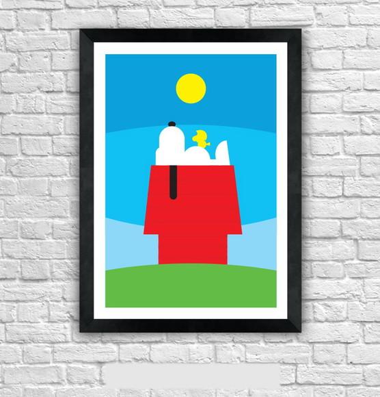 Quadro Pôster A3 c/ Moldura Snoopy House Pop Art 30x42cm