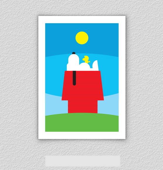 Quadro Pôster A3 c/ Moldura Snoopy House Pop Art 30x42cm