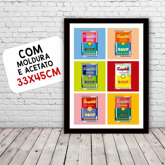 Quadro Pôster A3 c/ Moldura Sopa Campbell`s Pixel 30x42cm