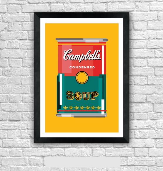Quadro Pôster A3 c/ Moldura Sopa Campbell`s Pixel 30x42cm