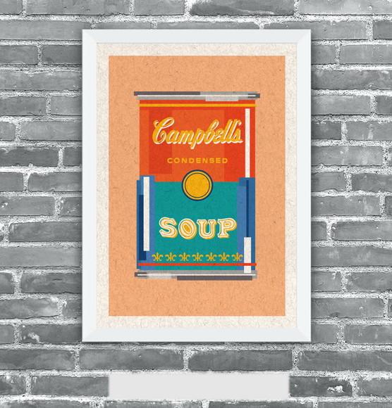 Quadro Pôster A3 c/ Moldura Sopa Campbell`s Pixel 30x42cm