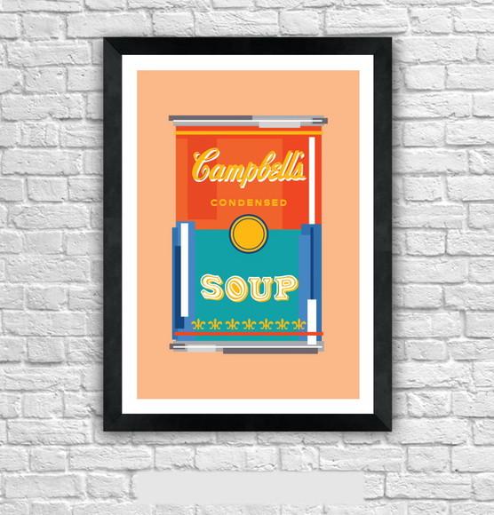 Quadro Pôster A3 c/ Moldura Sopa Campbell`s Pixel 30x42cm