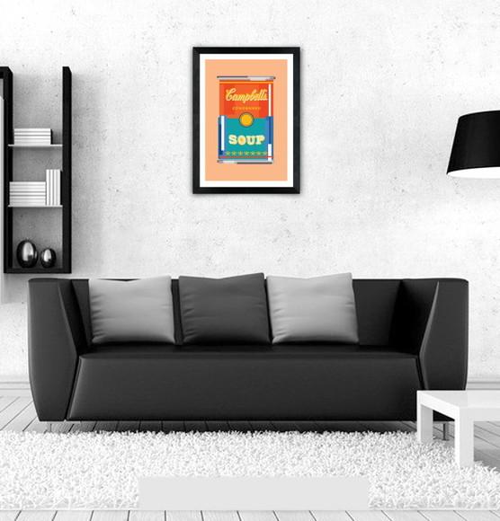 Quadro Pôster A3 c/ Moldura Sopa Campbell`s Pixel 30x42cm