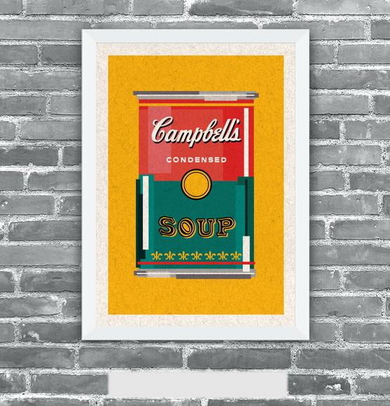 Quadro Pôster A3 c/ Moldura Sopa Campbell`s Pixel 30x42cm