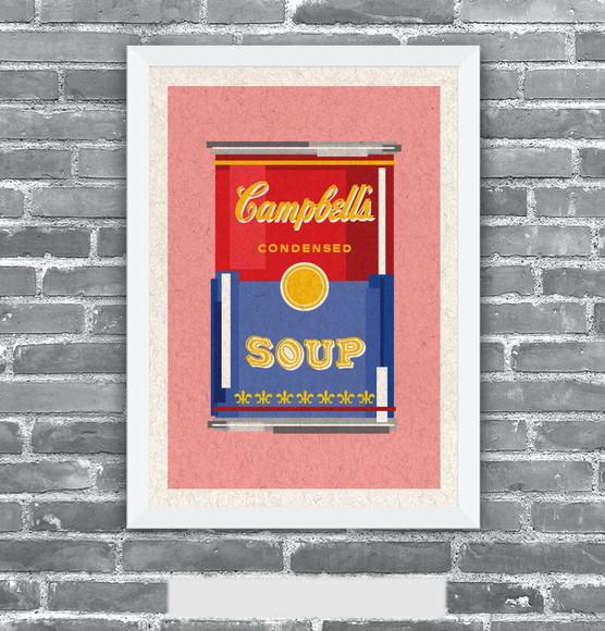 Quadro Pôster A3 c/ Moldura Sopa Campbell`s Pixel 30x42cm