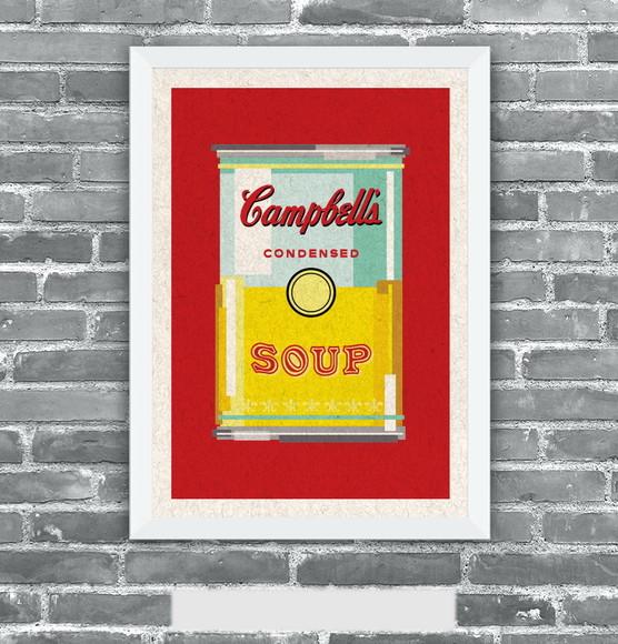Quadro Pôster A3 c/ Moldura Sopa Campbell`s Pixel 30x42cm