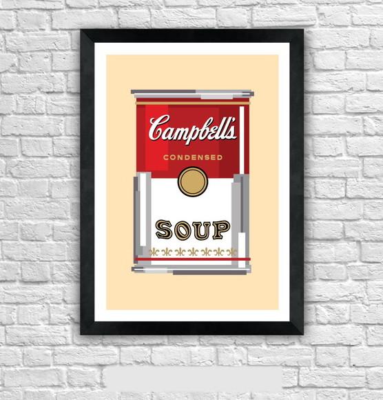 Quadro Pôster A3 c/ Moldura Sopa Campbell`s Pixel 30x42cm