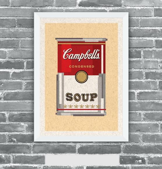 Quadro Pôster A3 c/ Moldura Sopa Campbell`s Pixel 30x42cm